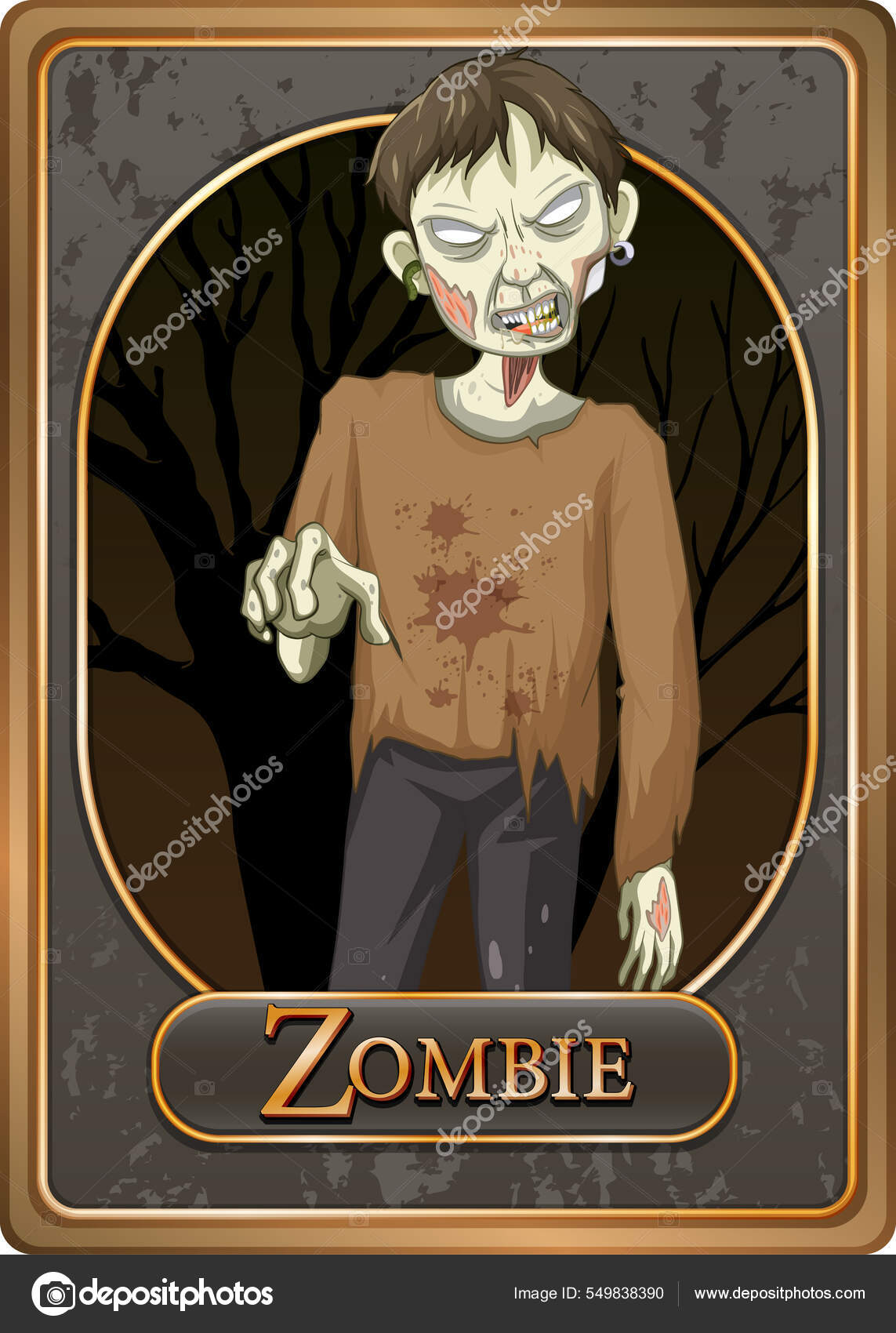 Personagem Zumbi Assustador Modelo Cartão Jogo Ilustração imagem vetorial  de interactimages© 549838390